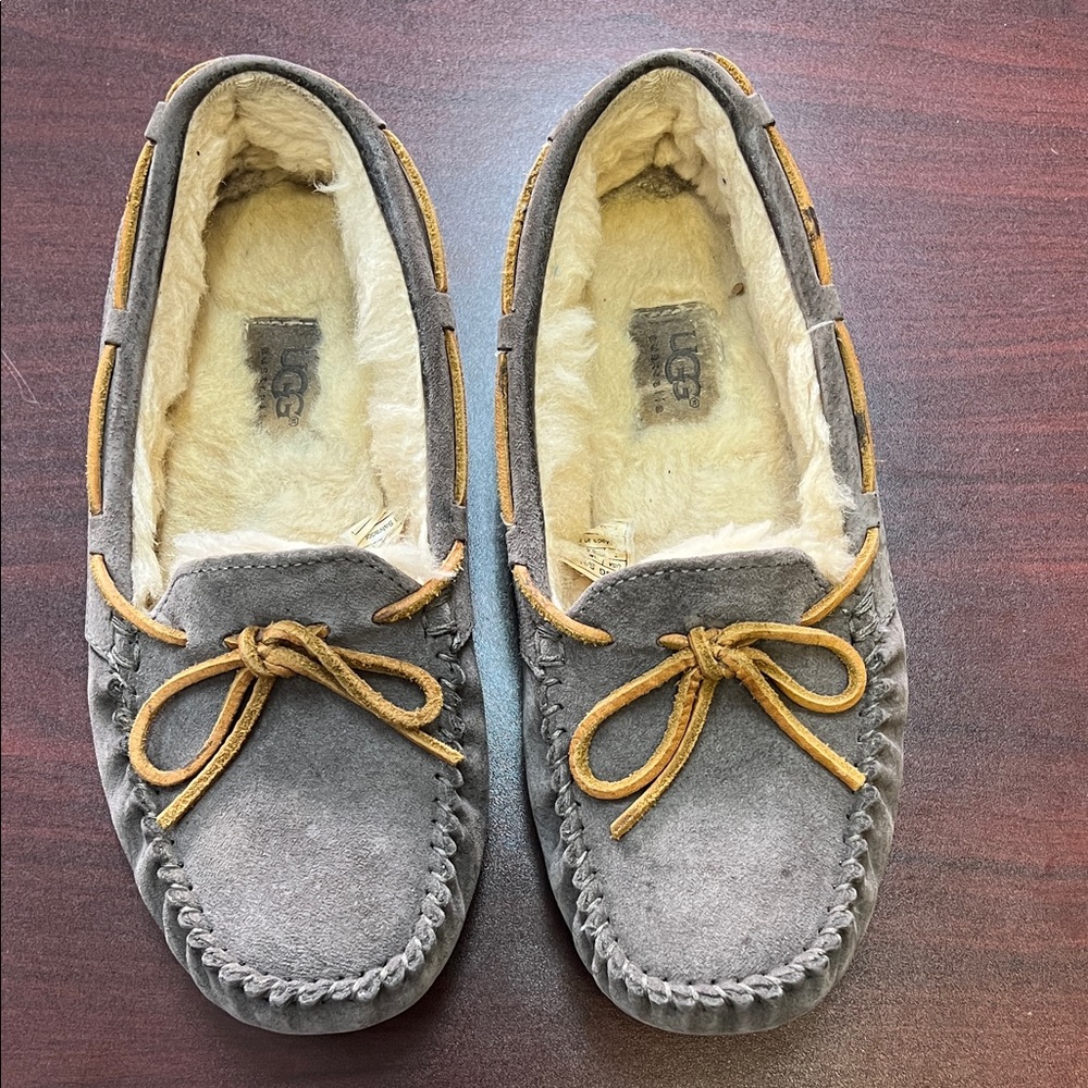 UGG Gray Moccasins with Brown Laces